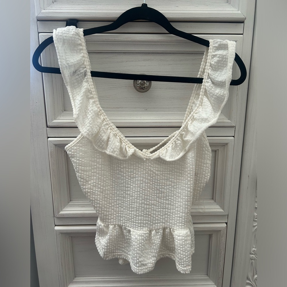 Caution To The Wind Cream Textured Crop Top